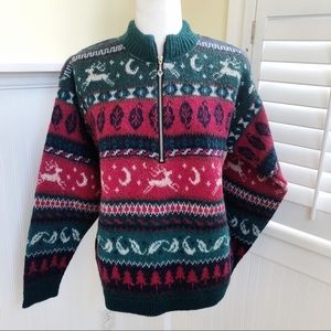 Alps Vintage 1/4 Zip Wool Fair Isle Sweater Medium
